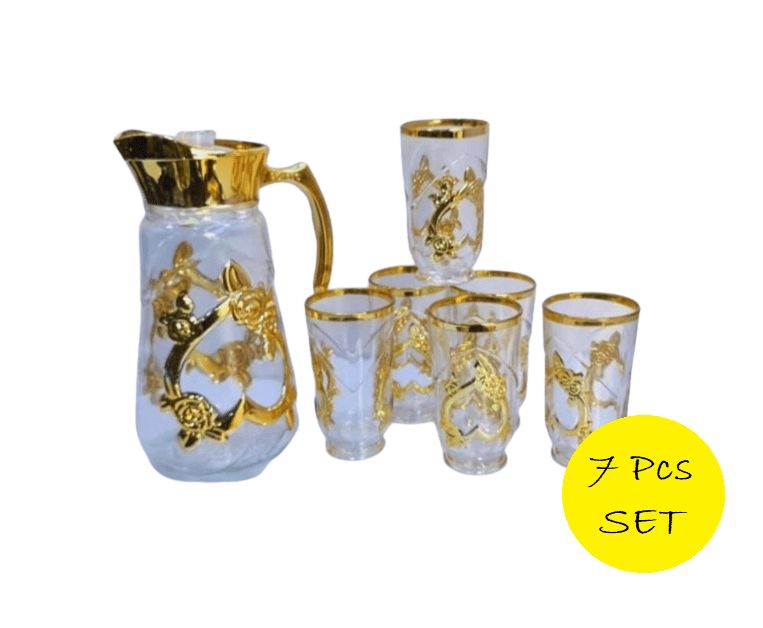 7Pcs Golden Glass Cup Tumbler And Jug Set Item | Buy 7Pcs Golden Glass Cup Tumbler And Jug Set | SPOP Enterprise Global