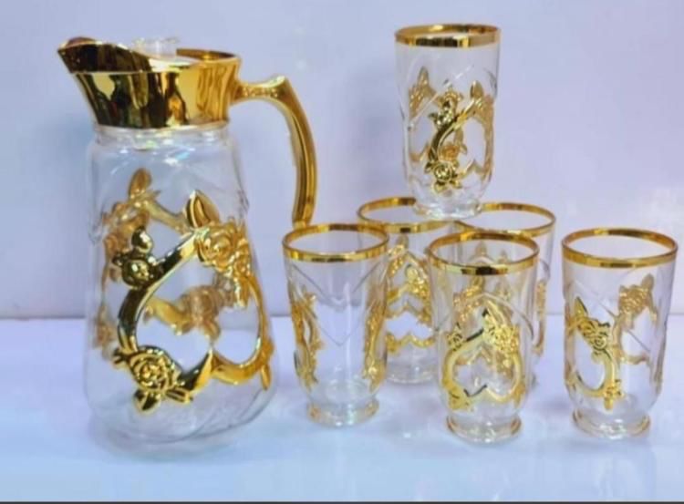 7Pcs Golden Glass Cup Tumbler And Jug Set Item | Buy 7Pcs Golden Glass Cup Tumbler And Jug Set | SPOP Enterprise Global