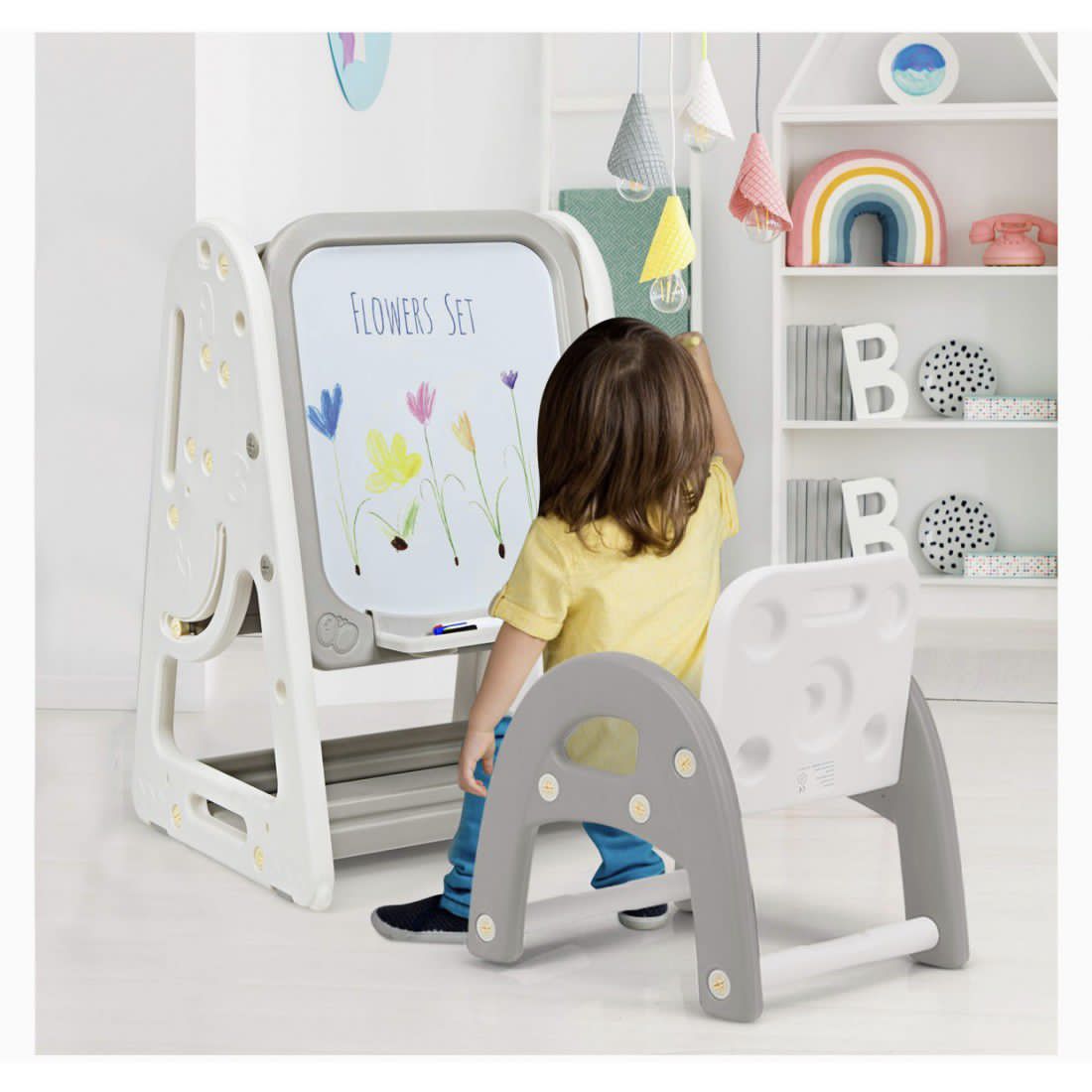 Chicken Doodle 2 in 1 Art Easel with Bookshelf and Chair Item | Buy Chicken Doodle 2 in 1 Art Easel with Bookshelf and Chair | SPOP Enterprise Global