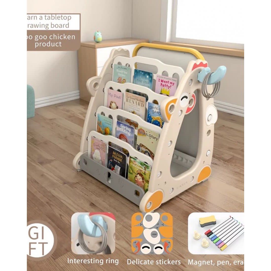 Chicken Doodle 2 in 1 Art Easel with Bookshelf and Chair Item | Buy Chicken Doodle 2 in 1 Art Easel with Bookshelf and Chair | SPOP Enterprise Global