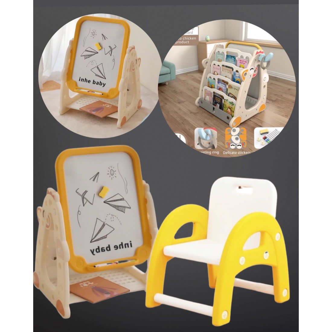 Chicken Doodle 2 in 1 Art Easel with Bookshelf and Chair Item | Buy Chicken Doodle 2 in 1 Art Easel with Bookshelf and Chair | SPOP Enterprise Global
