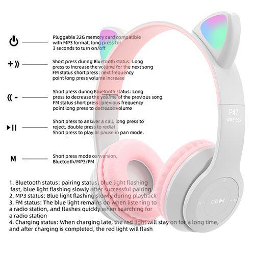 Cute Cat Ear Bluetooth 5.0 Wireless LED Earphones With Microphone Noise Cancelling Stereo Music Foldable Earphones Item | Buy Cute Cat Ear Bluetooth 5.0 Wireless LED Earphones With Microphone Noise Cancelling Stereo Music Foldable Earphones | SPOP Enterprise Global