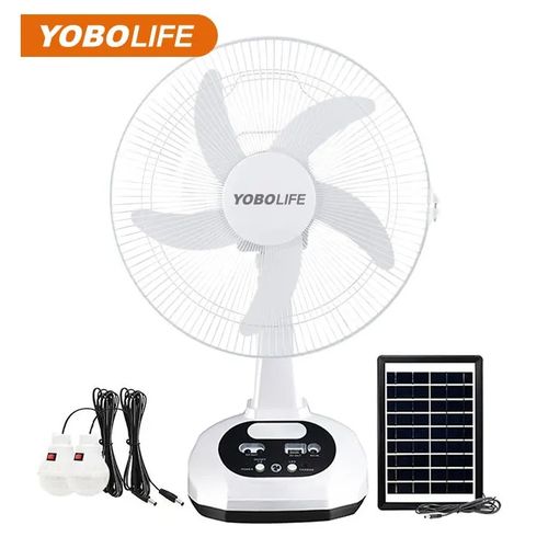 YOBOLIFE AC 12v DC Rechargeable 12 Inch Solar Table Fan With Solar Panel & Led Bulb Lights & USB Ports Item | Buy YOBOLIFE AC 12v DC Rechargeable 12 Inch Solar Table Fan With Solar Panel & Led Bulb Lights & USB Ports | SPOP Enterprise Global