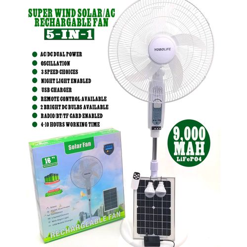 YOBOLIFE BEST Selling 16" AC/DC Rechargeable LiFePO4 Standing Solar Fan With 2Bulbs/Radio&BT/Remote Control Item | Buy YOBOLIFE BEST Selling 16" AC/DC Rechargeable LiFePO4 Standing Solar Fan With 2Bulbs/Radio&BT/Remote Control | SPOP Enterprise Global