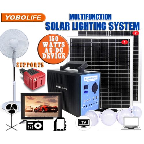 YOBOLIFE Strong & Reliable(150W) AC/DC Solar Portable Kit, For Home & Office (Supports: Dc 12v To Ac 220v Converter) Item | Buy YOBOLIFE Strong & Reliable(150W) AC/DC Solar Portable Kit, For Home & Office (Supports: Dc 12v To Ac 220v Converter) | SPOP Enterprise Global
