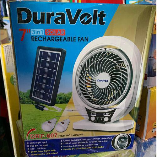 Duravolt 7” Inches Rechargeable Table Fan+Solar Panel+2 Bulbs Item | Buy Duravolt 7” Inches Rechargeable Table Fan+Solar Panel+2 Bulbs | SPOP Enterprise Global