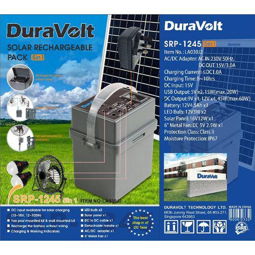 Duravolt 5in1 Solar Rechargeable Pack Plus 6" Fan Item | Buy Duravolt 5in1 Solar Rechargeable Pack Plus 6" Fan | SPOP Enterprise Global