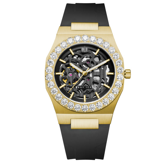 Diamond Bezel - Bay Ice 001 Automatic Skeleton Watch in Yellow Gold Item | Buy Diamond Bezel - Bay Ice 001 Automatic Skeleton Watch in Yellow Gold | SPOP Enterprise Global