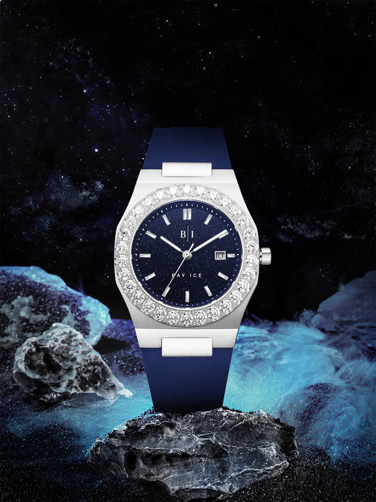 Bay Ice Diamond Bezel Silver and Blue Star Dust Watch with Blue Strap Item | Buy Bay Ice Diamond Bezel Silver and Blue Star Dust Watch with Blue Strap | SPOP Enterprise Global