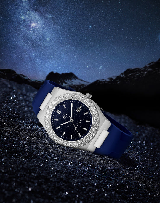 Bay Ice Diamond Bezel Silver and Blue Star Dust Watch with Blue Strap Item | Buy Bay Ice Diamond Bezel Silver and Blue Star Dust Watch with Blue Strap | SPOP Enterprise Global