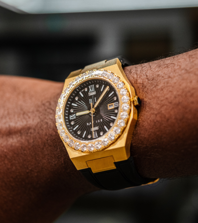 Diamond Bezel - Elite2 Rubber Strap Watch in Yellow Gold and Black Dial Item | Buy Diamond Bezel - Elite2 Rubber Strap Watch in Yellow Gold and Black Dial | SPOP Enterprise Global