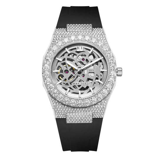 Bay Ice 001 Automatic Skeleton VVS Bussdown Watch - Silver Item | Buy Bay Ice 001 Automatic Skeleton VVS Bussdown Watch - Silver | SPOP Enterprise Global
