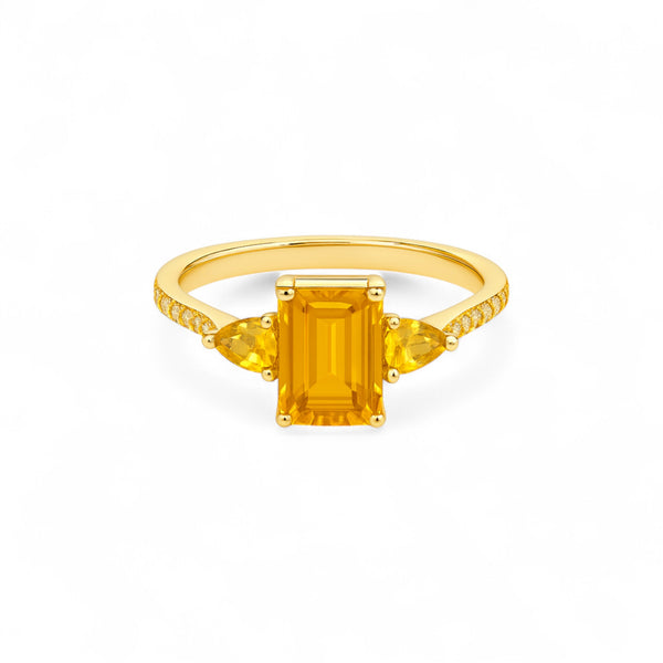 Item | Buy Natural Yellow Morganite & Moissanite Trinity Engagement Ring in 14K Gold | SPOP Enterprise Global