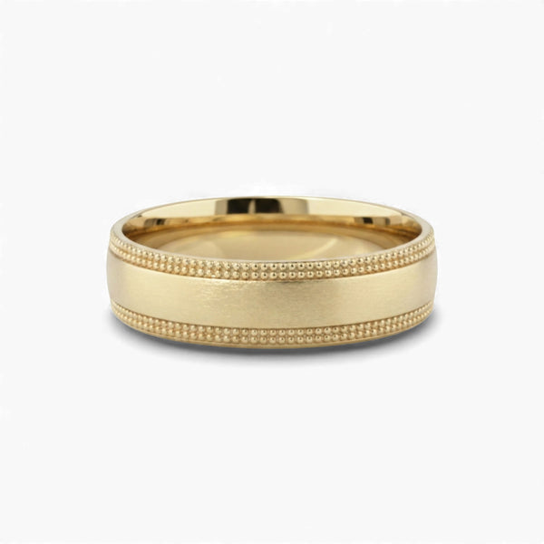 Item | Buy 6MM Brushed Satin Milgrain Border Band in 18KT Gold | SPOP Enterprise Global