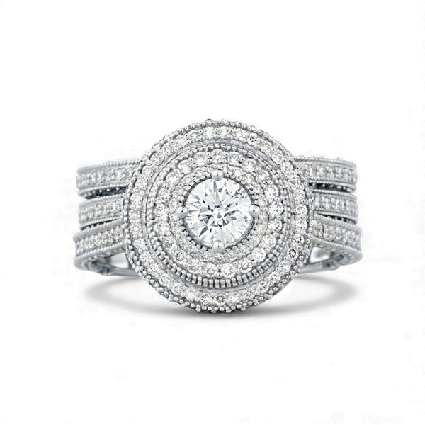 Item | Buy Zack Triple Halo Round Cut 3-piece Natural Diamond Bride Set in 18KT Gold | SPOP Enterprise Global