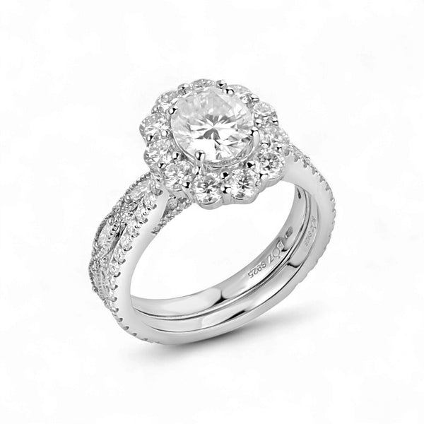 BOZ Lavie Oval Cut Moissanite Bride Set in 925 Sterling Silver Item | Buy BOZ Lavie Oval Cut Moissanite Bride Set in 925 Sterling Silver | SPOP Enterprise Global