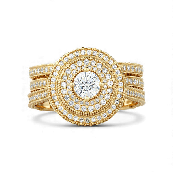 Item | Buy Zack Triple Halo Round Cut 3-piece Natural Diamond Bride Set in 18KT Gold | SPOP Enterprise Global