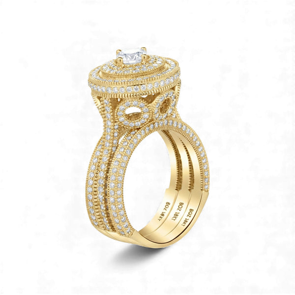 Item | Buy Zack Triple Halo Round Cut 3-piece Natural Diamond Bride Set in 18KT Gold | SPOP Enterprise Global
