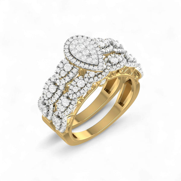 Ruby Pear Cut Diamond Cluster Bride Set in 18KT Gold Item | Buy Ruby Pear Cut Diamond Cluster Bride Set in 18KT Gold | SPOP Enterprise Global