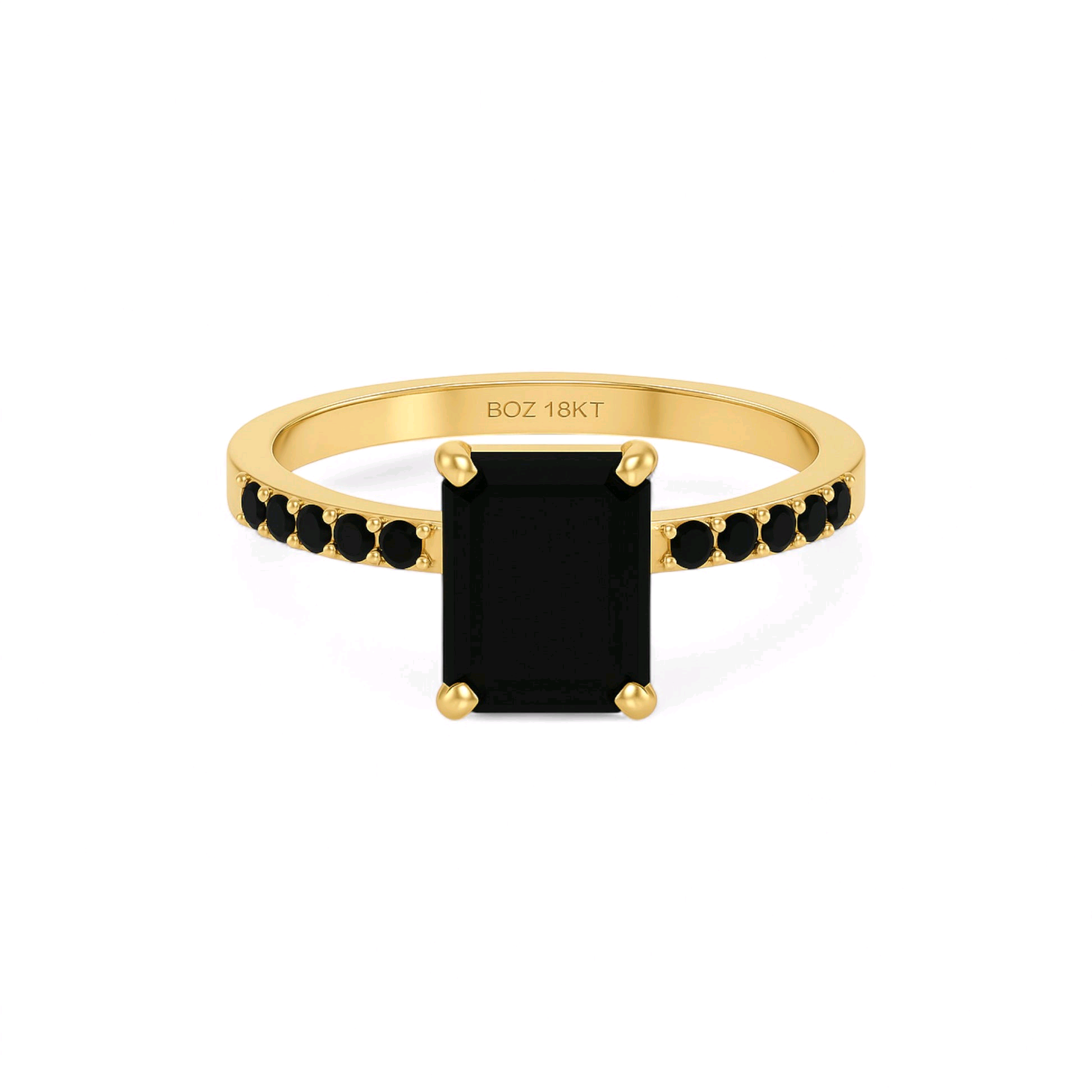 No Halo Black Emerald cut Moissanite Engagement Ring in 18K Gold Item | Buy No Halo Black Emerald cut Moissanite Engagement Ring in 18K Gold | SPOP Enterprise Global