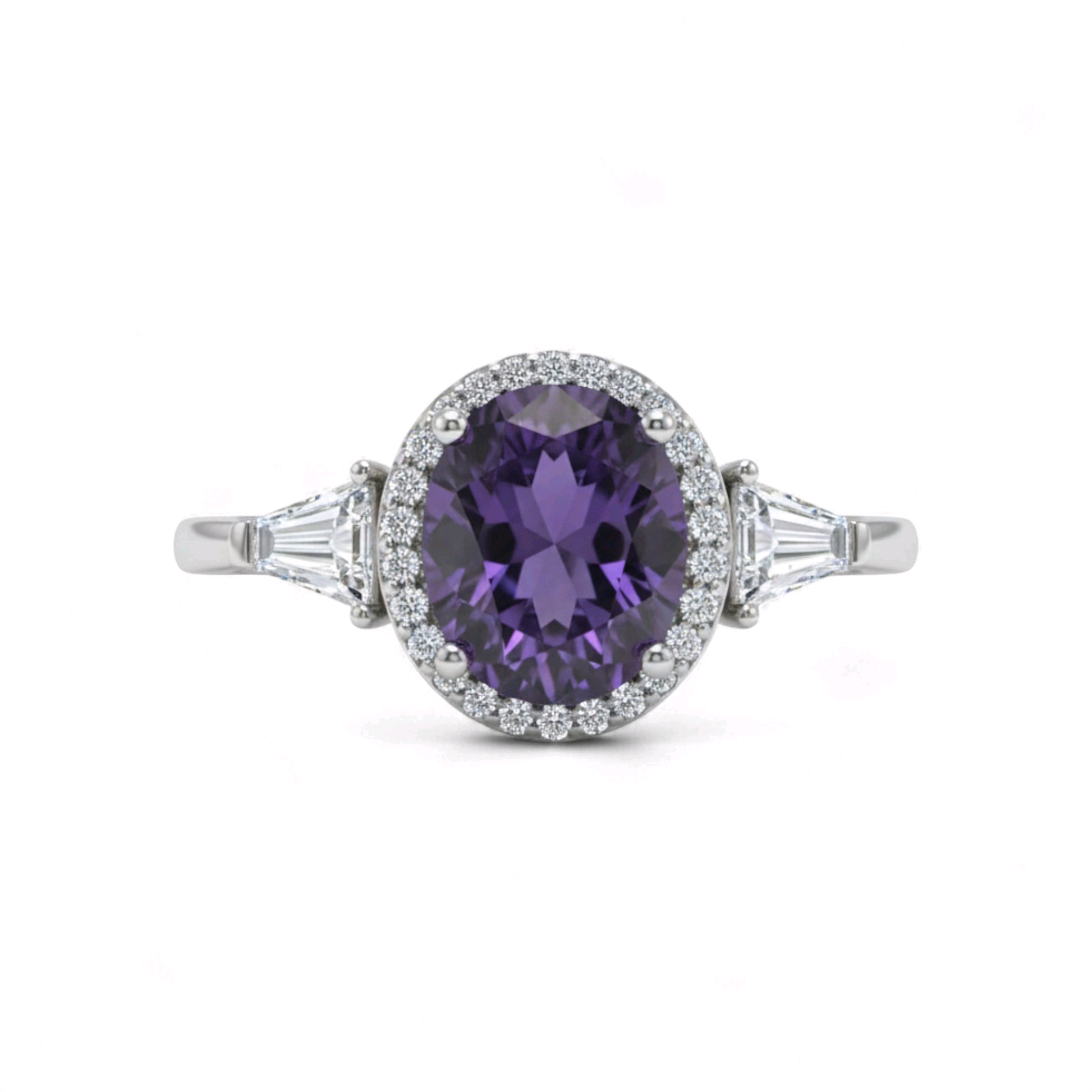 Item | Buy Purple Oval Cut CZ Baguette Engagement Ring in 925 Sterling Silver | SPOP Enterprise Global