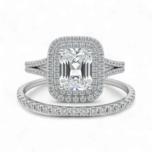 Item | Buy Kylie Radiant Cut Moissanite and Natural Diamonds Bride set in 18K Gold | SPOP Enterprise Global