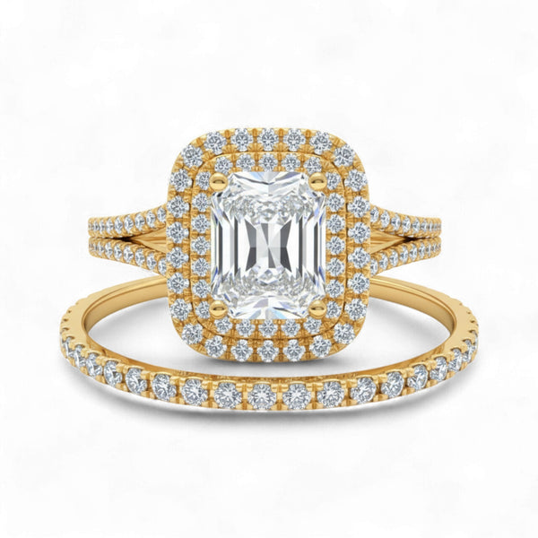 Item | Buy Kylie Radiant Cut Moissanite and Natural Diamonds Bride set in 18K Gold | SPOP Enterprise Global