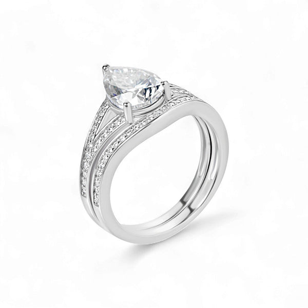 Split Shank Pear Cut Moissanite Bride Set in 925 Sterling Silver Item | Buy Split Shank Pear Cut Moissanite Bride Set in 925 Sterling Silver | SPOP Enterprise Global