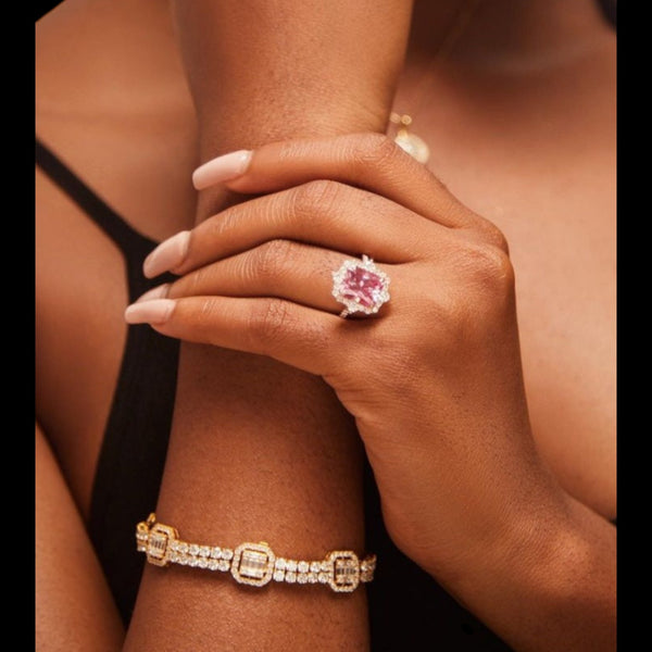 Item | Buy Quinn 2.0 Pink Moissanite and Diamond Engagement Ring in 18KT Gold | SPOP Enterprise Global
