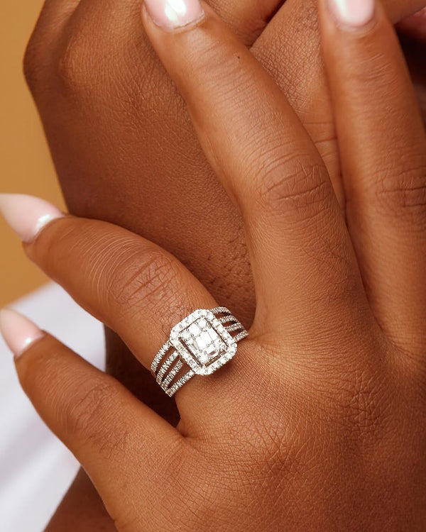 Item | Buy Royal Lovely Emerald Cut Natural Diamond Engagement Ring in 18K Gold | SPOP Enterprise Global