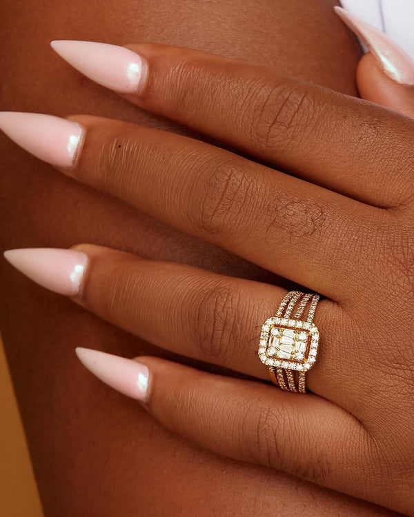 Item | Buy Royal Lovely Emerald Cut Natural Diamond Engagement Ring in 18K Gold | SPOP Enterprise Global