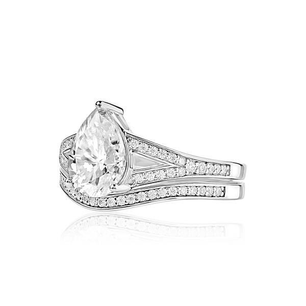 Item | Buy Split Shank Pear Cut Moissanite & Diamond Bride Set in 18KT Gold | SPOP Enterprise Global