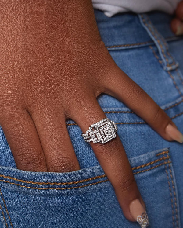 Regina Radiant Cut Natural Diamond Cluster Bride Set in 18K Gold Item | Buy Regina Radiant Cut Natural Diamond Cluster Bride Set in 18K Gold | SPOP Enterprise Global