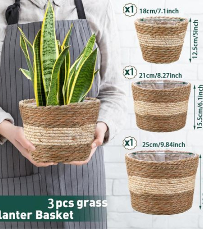 Woven Plant Baskets, 3 Size Round Seagrass Planter Pots with Plastic Liners Item | Buy Woven Plant Baskets, 3 Size Round Seagrass Planter Pots with Plastic Liners | SPOP Enterprise Global