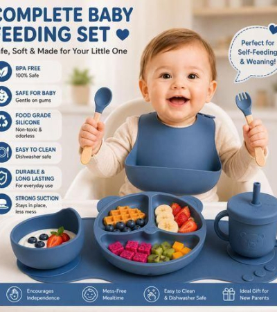 Baby Silicone Feeding with Set-Plates, Bib, Cup, Spoon, Fork Item | Buy Baby Silicone Feeding with Set-Plates, Bib, Cup, Spoon, Fork | SPOP Enterprise Global