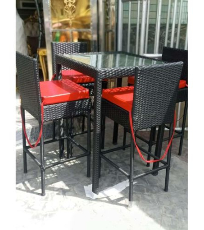 Quality 4 Seater Rattan Dining Table & Chairs Set with Glass Top and Red Cushions Item | Buy Quality 4 Seater Rattan Dining Table & Chairs Set with Glass Top and Red Cushions | SPOP Enterprise Global